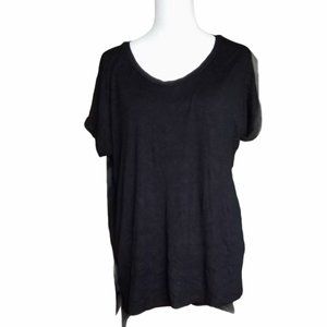 AEO Don't Ask Why black comfy high-low rounded V-neck tee OS